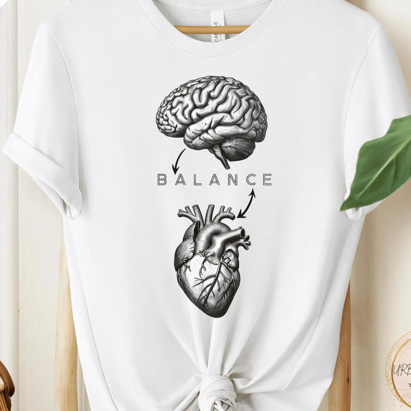Health Wellness Mental Health - 브레인 하트 밸런스 티셔츠 미니멀리스트 자기