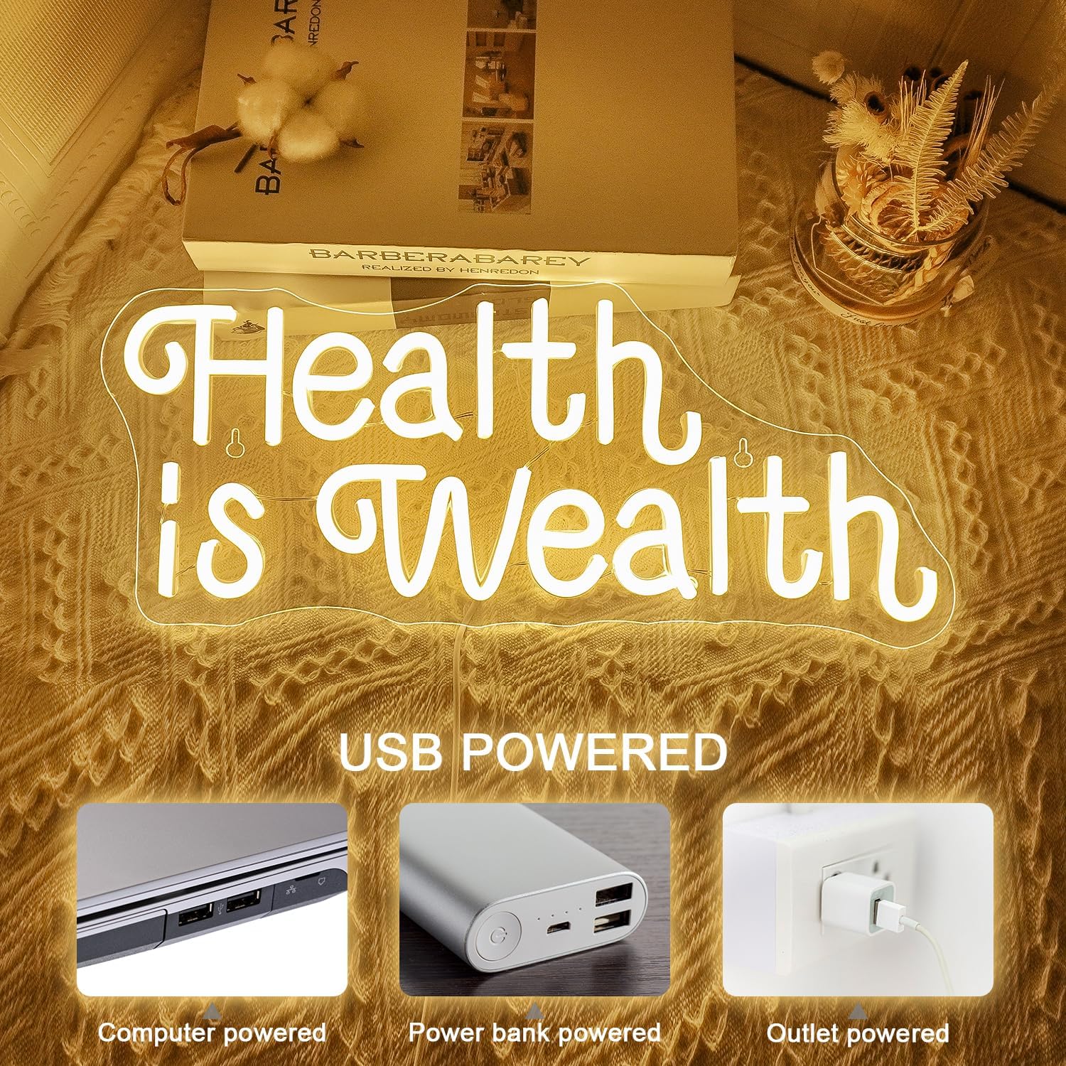 건강은 부입니다 네온사인 USB 전원 LED 네온 조명 - Health Wellness Gym 리뷰 및 가격